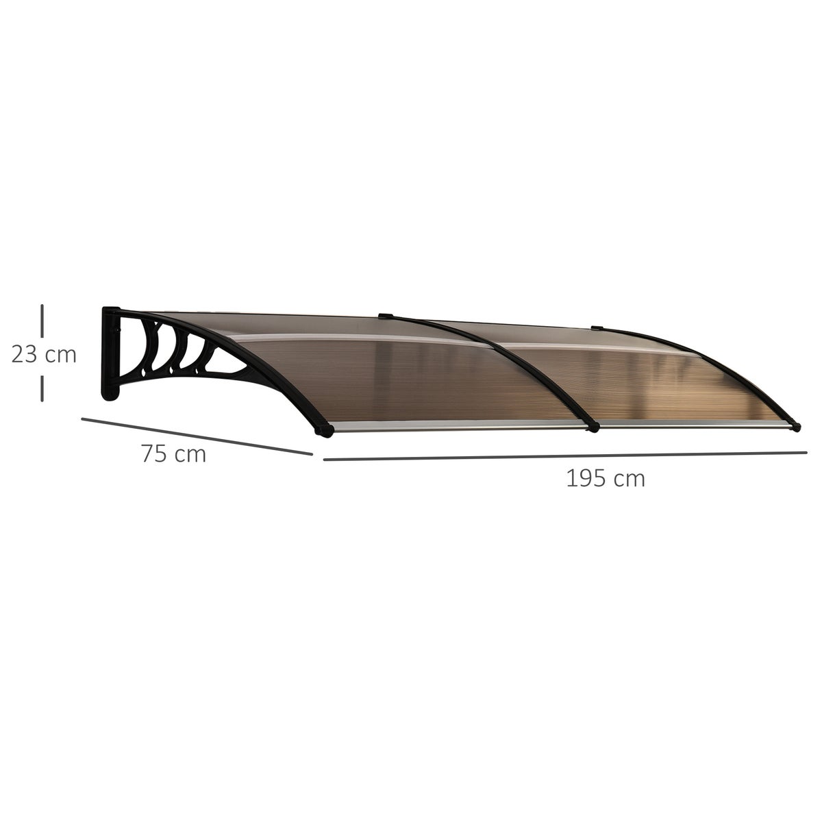 Outsunny Aanbouwluifel voor voordeur 75x195x23 cm Dakbedekking 5mm Polycarbonaat Zonwering Regenbescherming voor buiten Aluminium Bruin