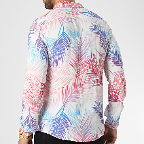 Chemise Manches Longues Blanc Rose Bleu