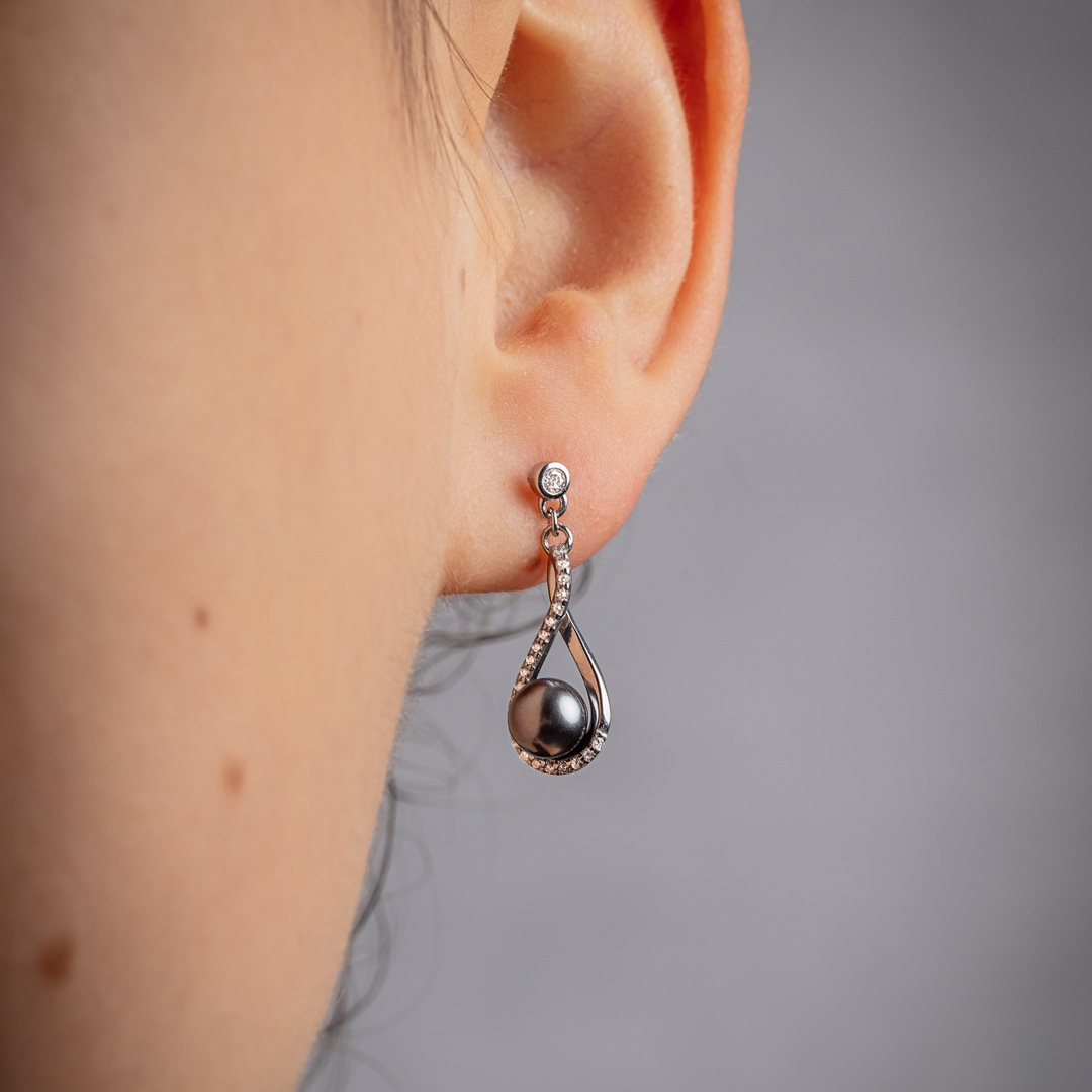 Ohrhänger 925 Silber rhodiniert mit blauen Kunstperlen 6mm & Zirkonia