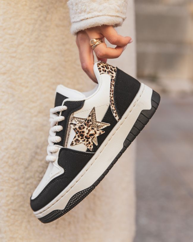 Basket femme étoile noire léopard plateforme - Coralia