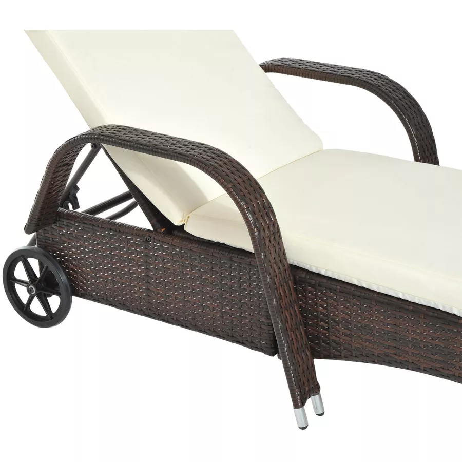 Outsunny Mobile Rattanliege für den Garten kaffeebraun, creme