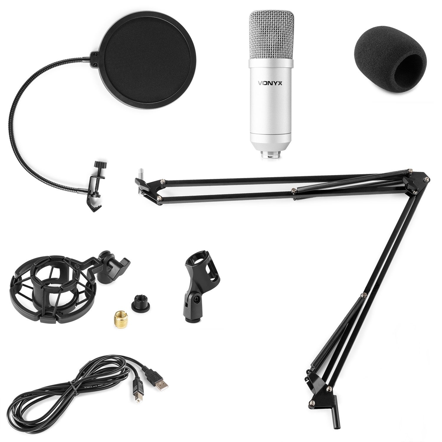 Vonyx CMS300S USB microfoon met broadcast arm en popfilter