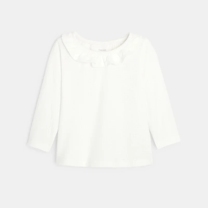 T-shirt col volanté maille fantaisie beige bébé fille Beige