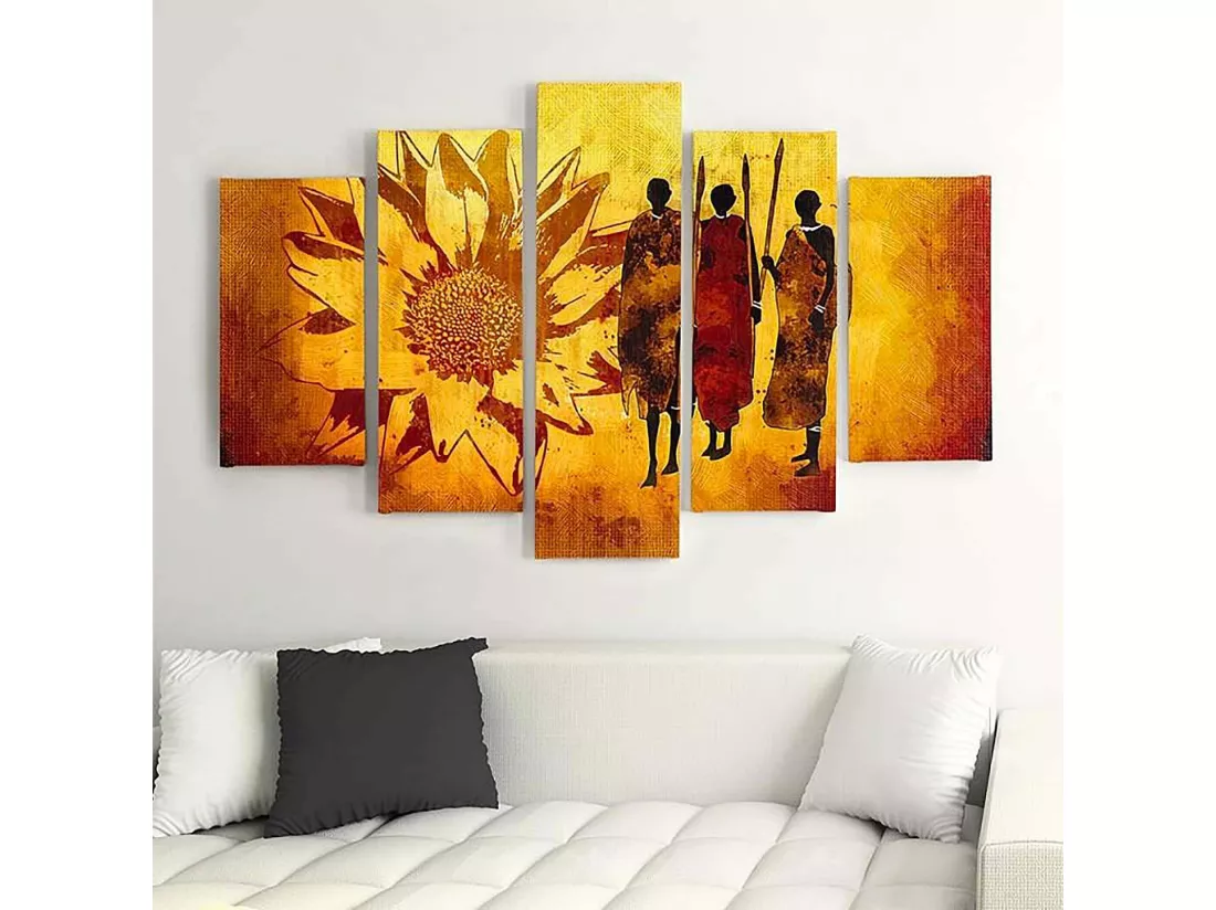 Tableau guerriers africains - 300 x 140 cm