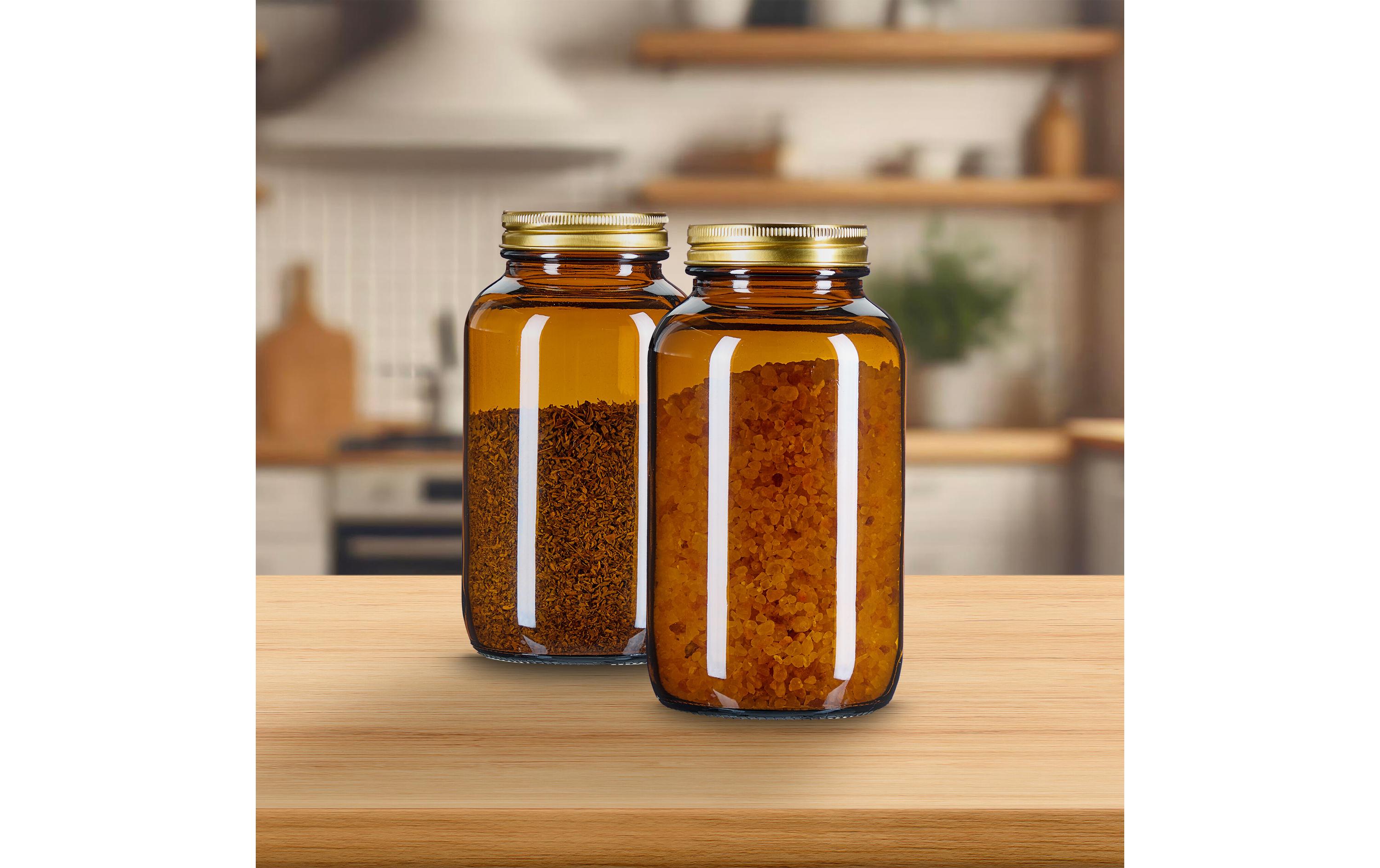 Braungläser 4er Set 400 ml Braun/GoldGewürzgläser