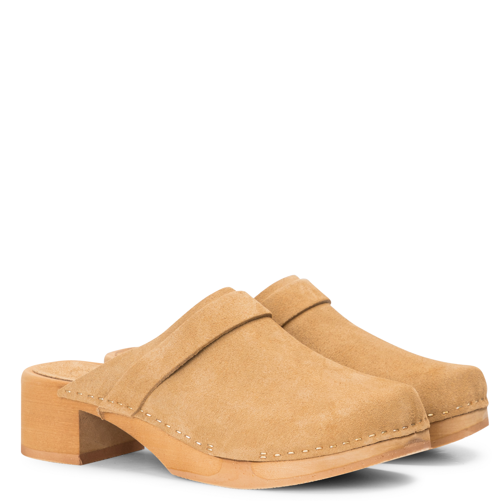ANNA - Sabots à talon en cuir velours| Beige