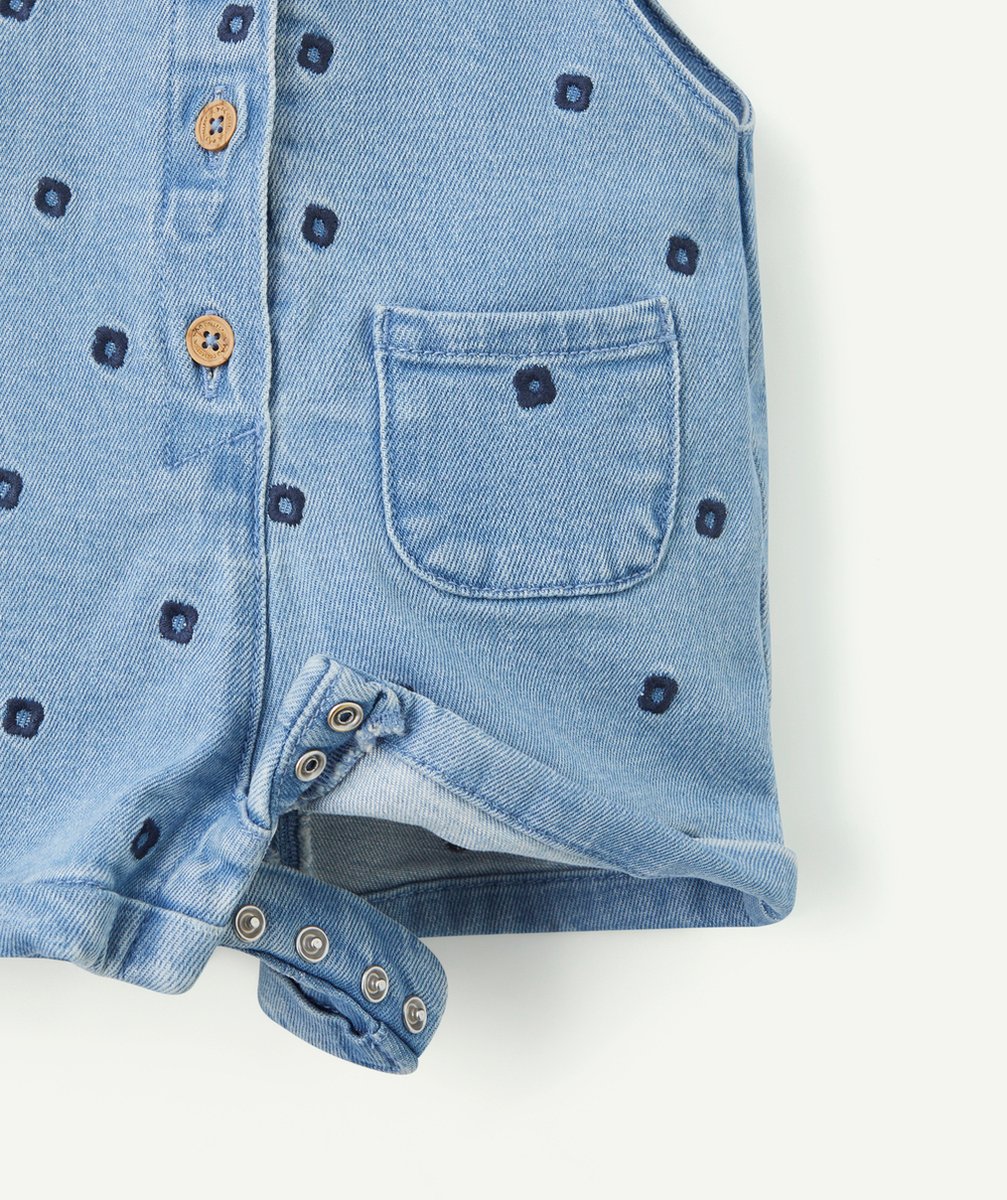 SALOPETTE BÉBÉ FILLE EN DENIM LOW IMPACT AVEC BRODERIES FLEURS