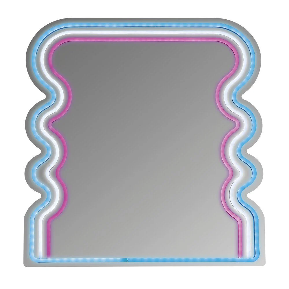Miroir néon forme vague bleu blanc rose 35x40cm