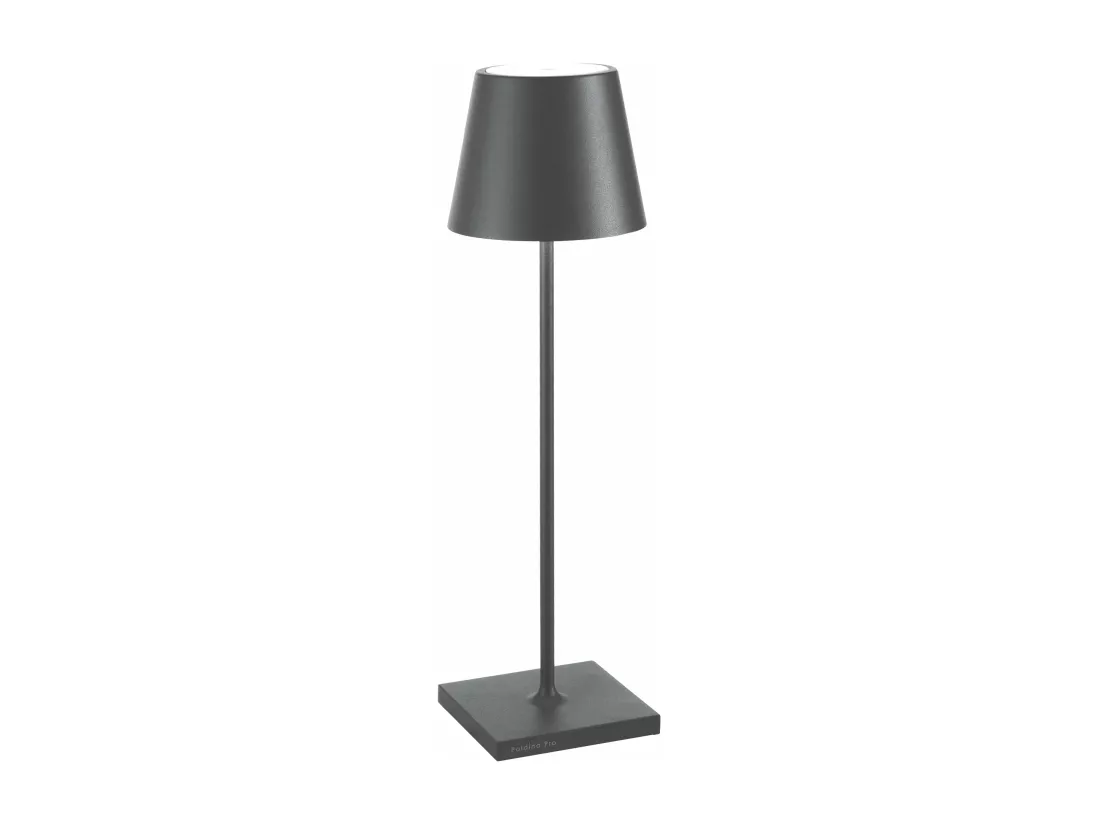 Lampe LED Poldina Pro Gris foncé rechargeable IP65 usage extérieur, dimmable avec autonomie jusqu'à 12 heures