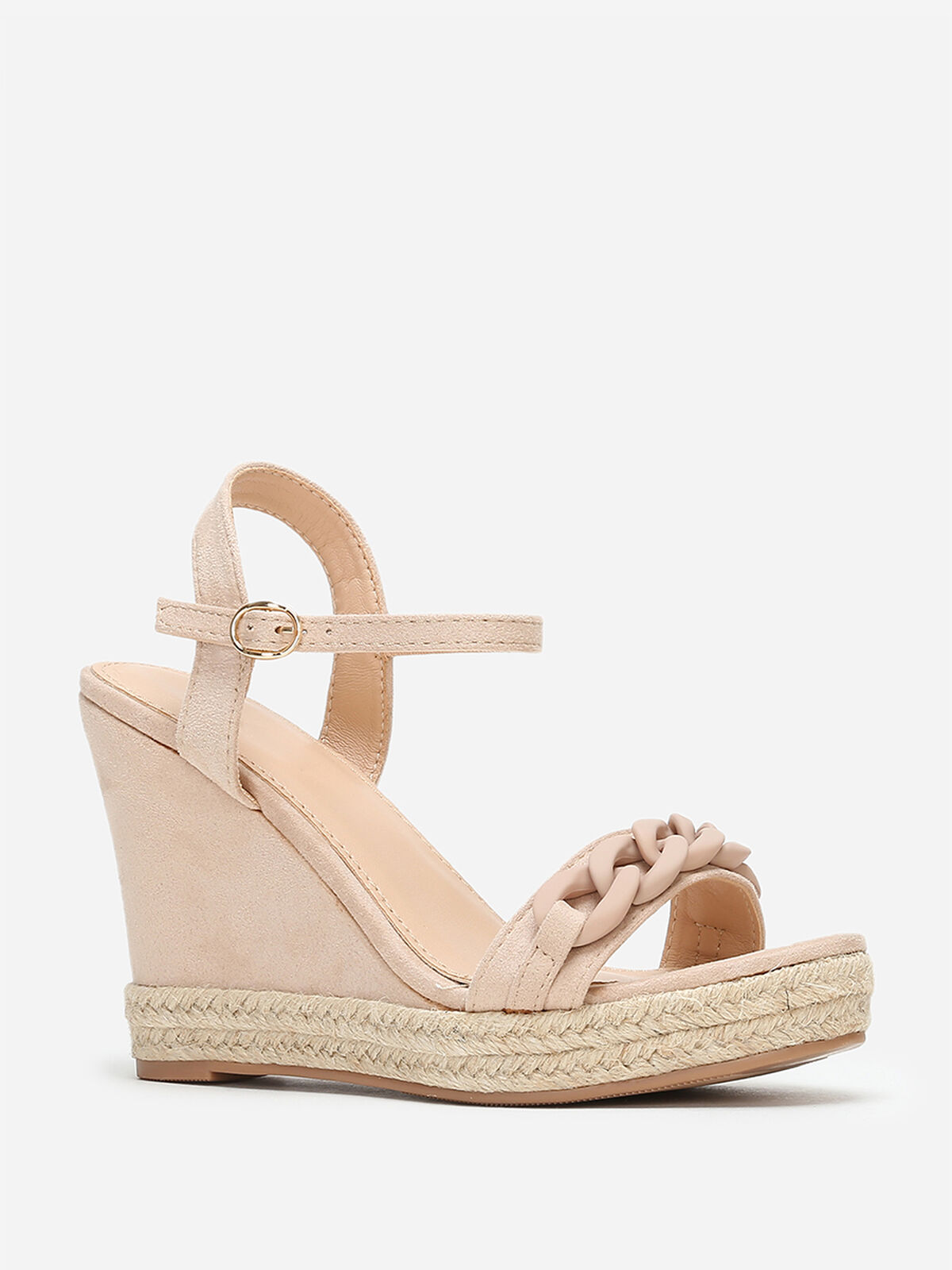 Sandales compensées beiges en suédine et cordage Beige- Beige