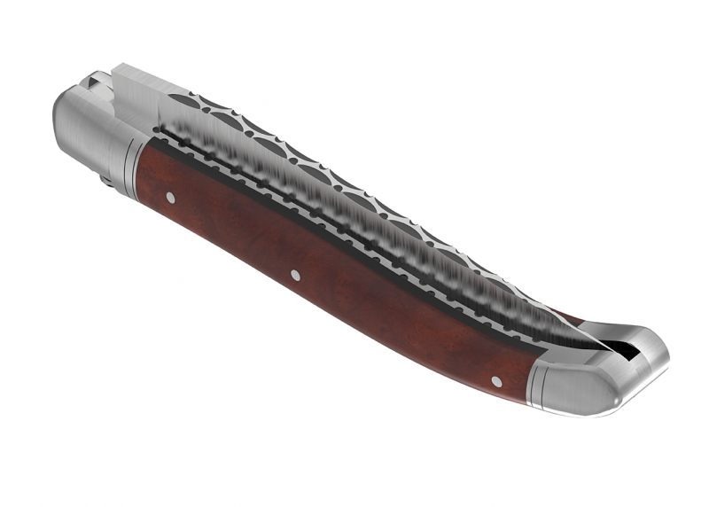 Couteau Laguiole prestige avec un manche en loupe d'amboine et mitres en acier inoxydable