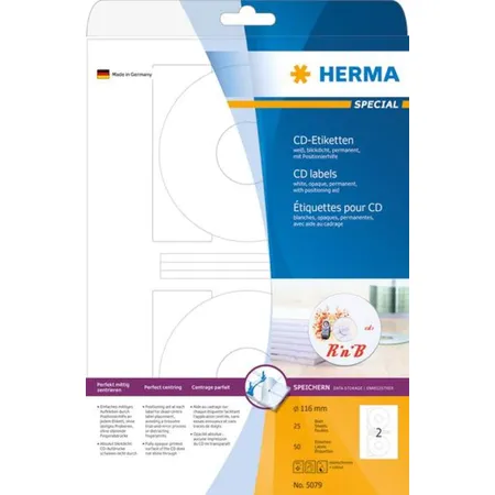 HERMA CD-Etiketten, weiß, Ø 116mm, 50 Stück