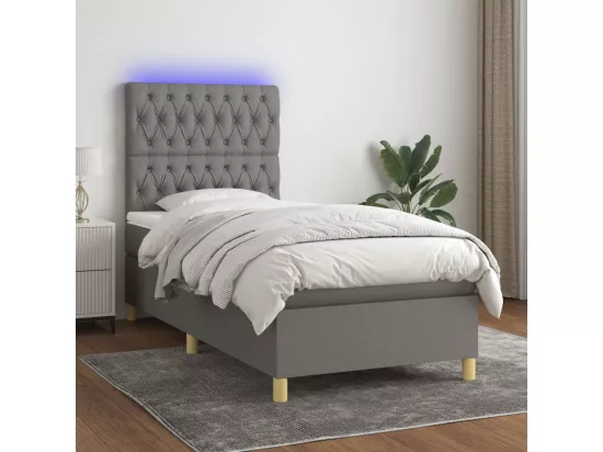 Sommier tapissier avec matelas et LED Gris foncé 90x190cm Tissu