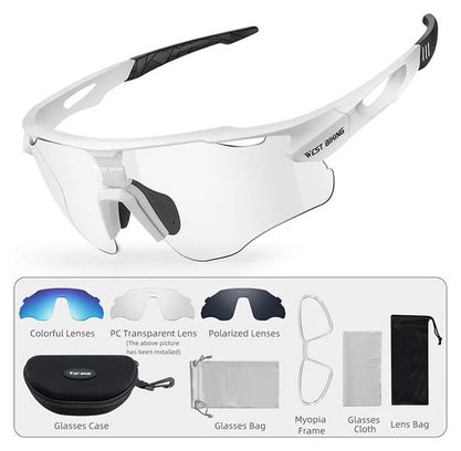 Lunettes de vélo polarisées photochromiques pour cyclisme - blanc