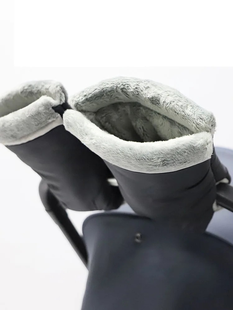 (1 Paar) Flauschige Handmuff Handwärmer Kinderwagen Plüsch Handschuhe - Schwarz