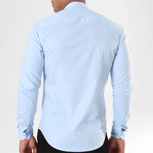Chemise Manches Longues Col Mao Slim Fit 405 Bleu Clair
