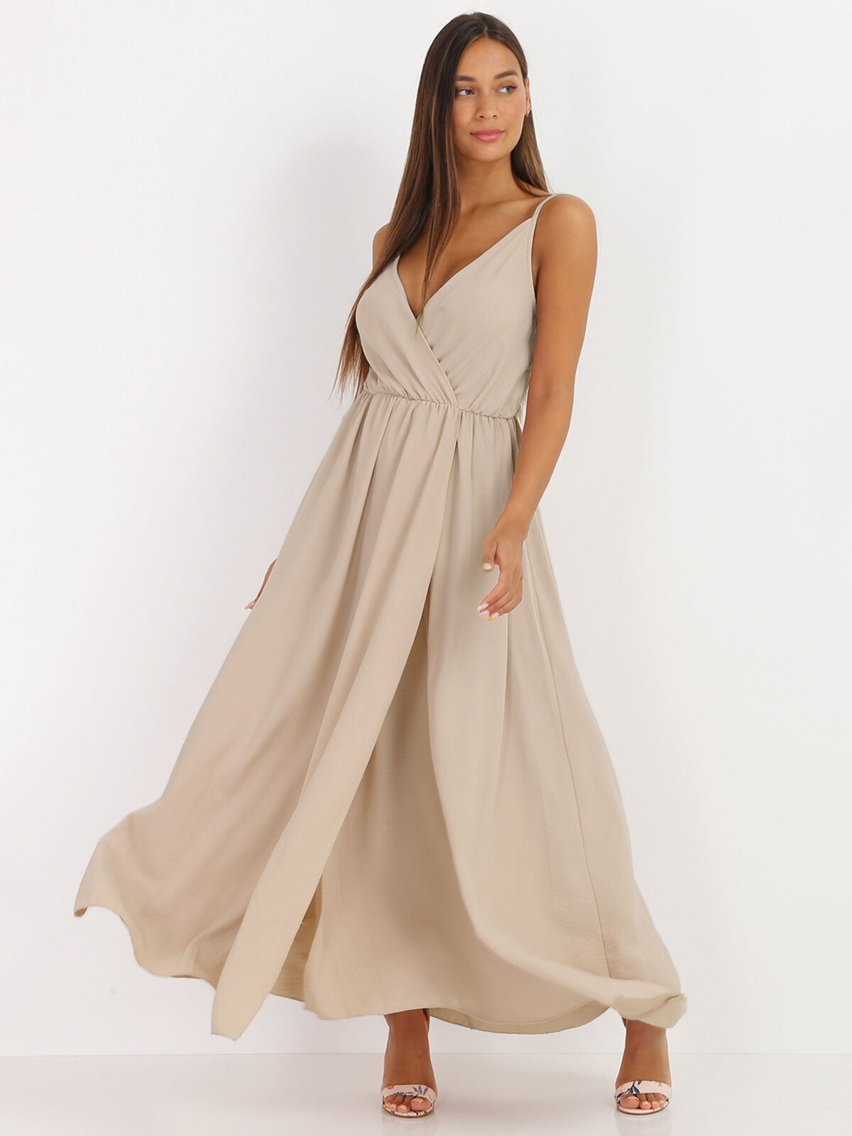 Robe longue portefeuille- Beige
