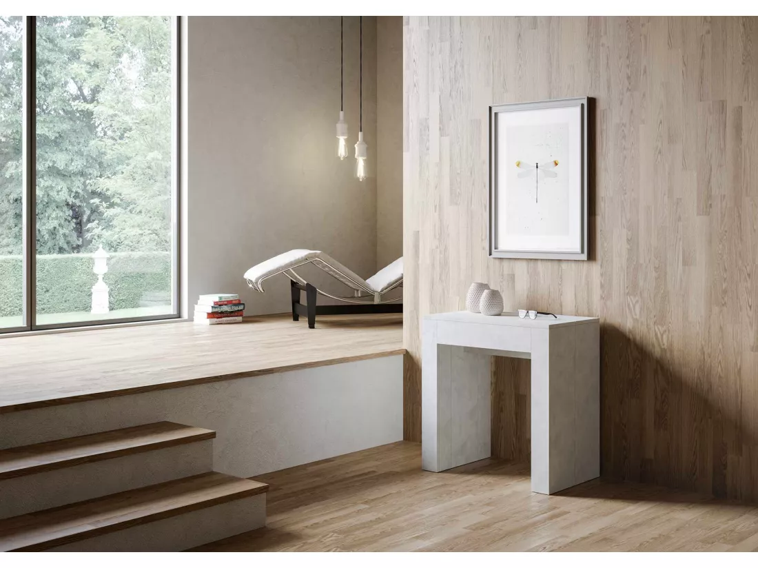 Console extensible 78x47/299 cm Allin Blanc Spatulé rallonges internes
