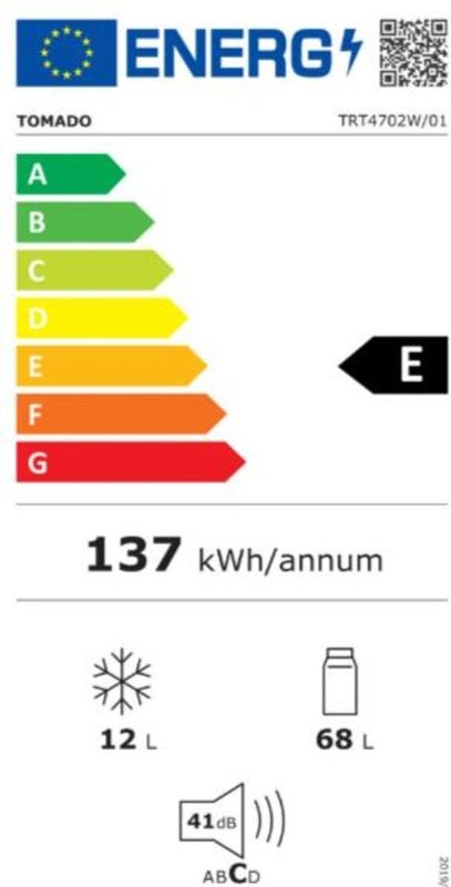 Tomado TRT4702W - Tafelmodel koelkast - 80 liter - Met vriesvak - Energielabel E - Wit