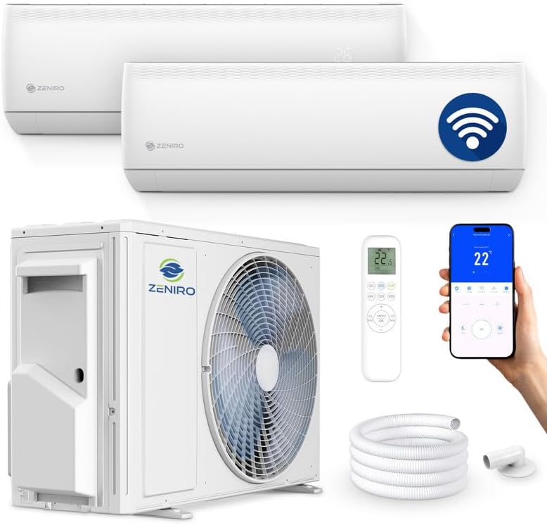Multisplit Klimaanlage 2 Innengeräte Set (2,6kW + 5,3kW) Klimagerät Air Conditioner mit Heizfunktion 18000 BTU 5.3kW A++ WiFi/App-Steuerung 4D AirFlow Heizen bis -20°C Vorgefüllt R32