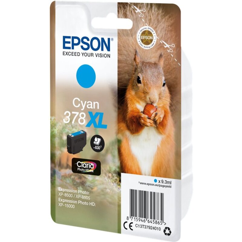 Epson Squirrel Singlepack Cyan 378XL Claria Photo HD Ink