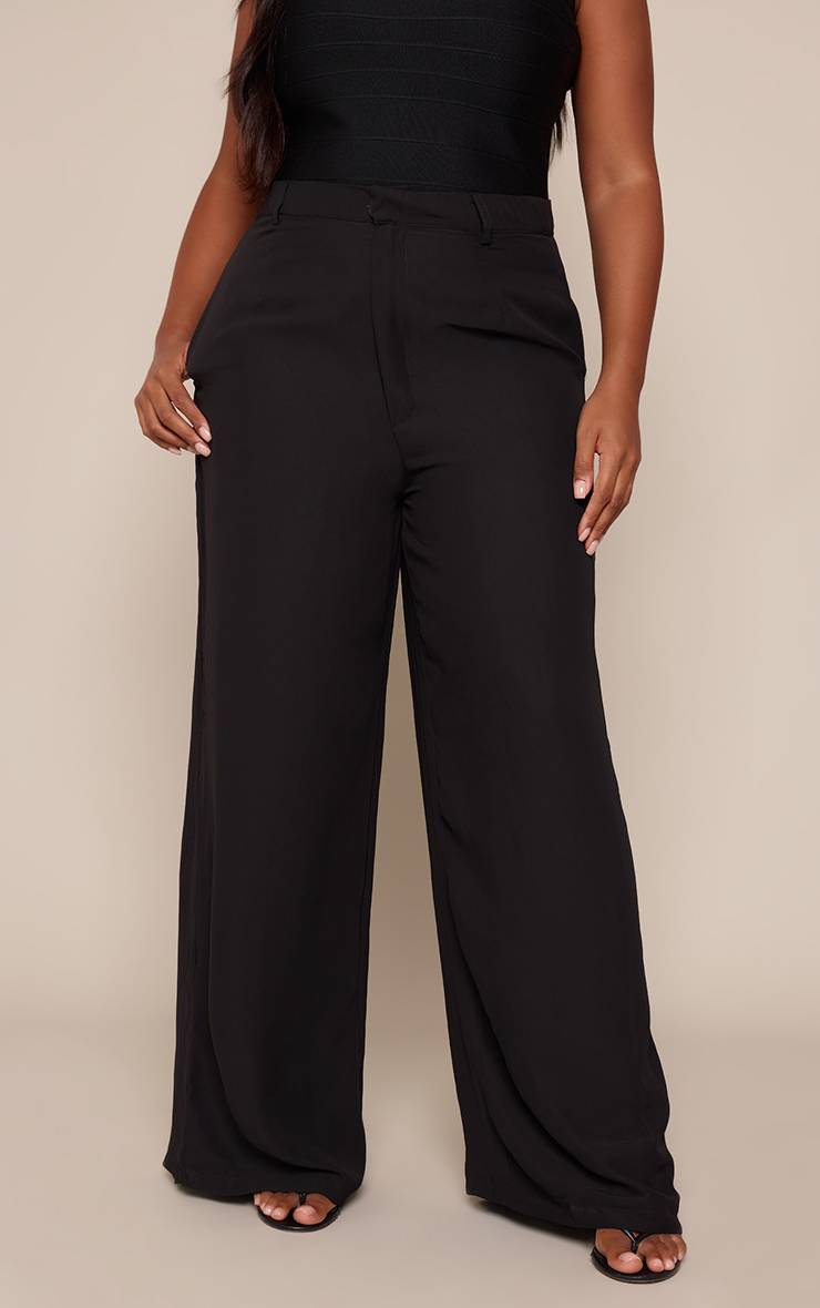 Noir Pantalon Large Taille Haute En Mousseline Grande Taille