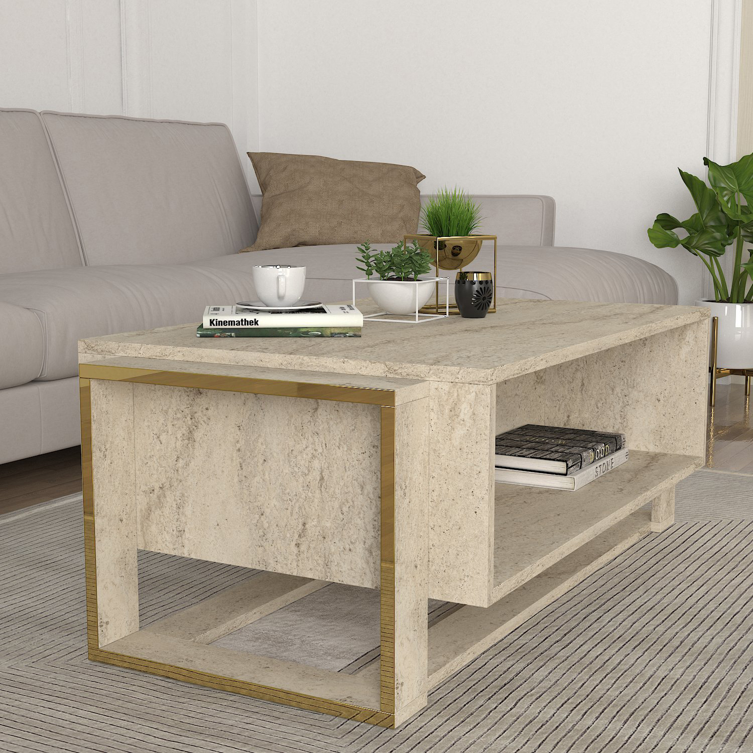 Couchtisch - beige-Granit Optik - 107 cm