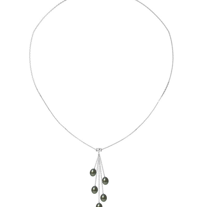 Collier Femme en Argent Massif 925 et 5 Perles de Tahiti