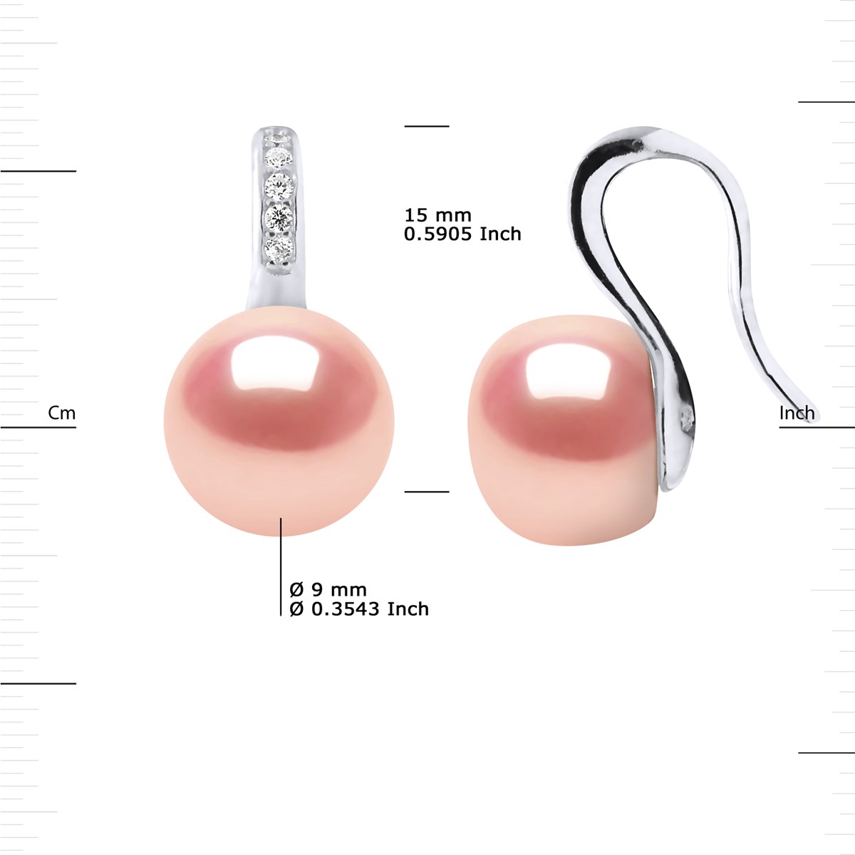Crochets d'Oreilles Perles d'Eau Douce Boutons 9-10 mm Roses Joaillerie Argent 925