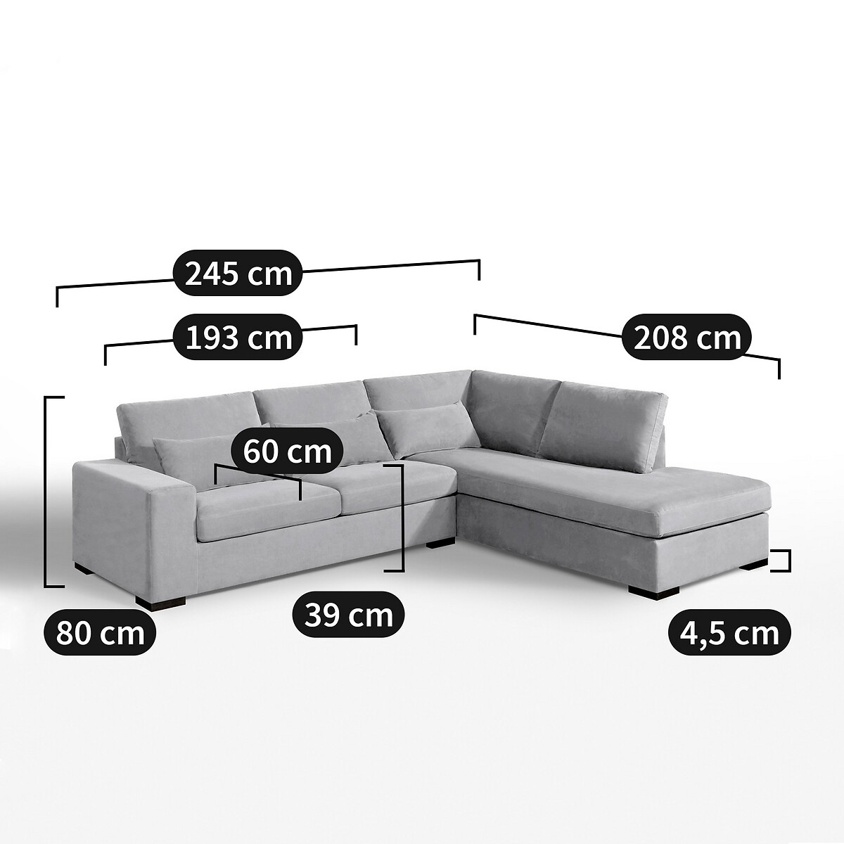 LA REDOUTE INTERIEURS<br>Sofá de canto em veludo, Bultex, Odessa