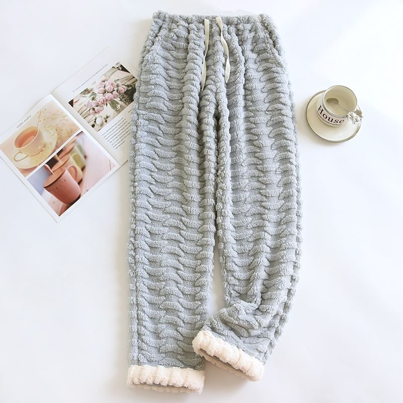 MelMount - Trekkoord taille tweekleurige koraal fleece rechte pijp pyjamabroek