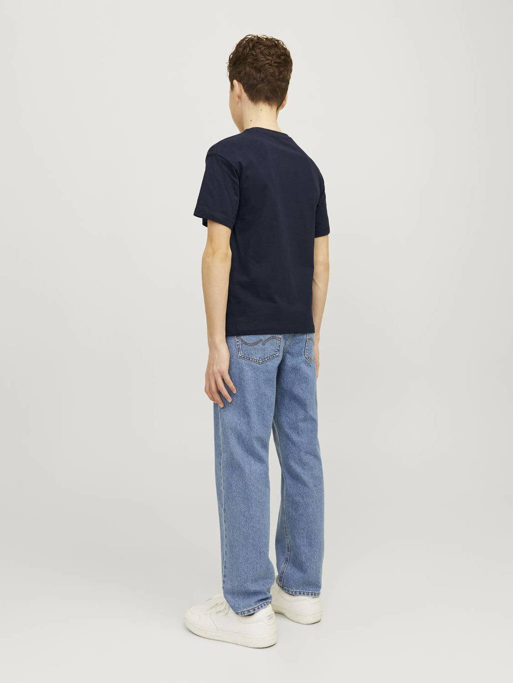 JACK & JONES T-shirt JJECALEB VARSITY met logo donkerblauw