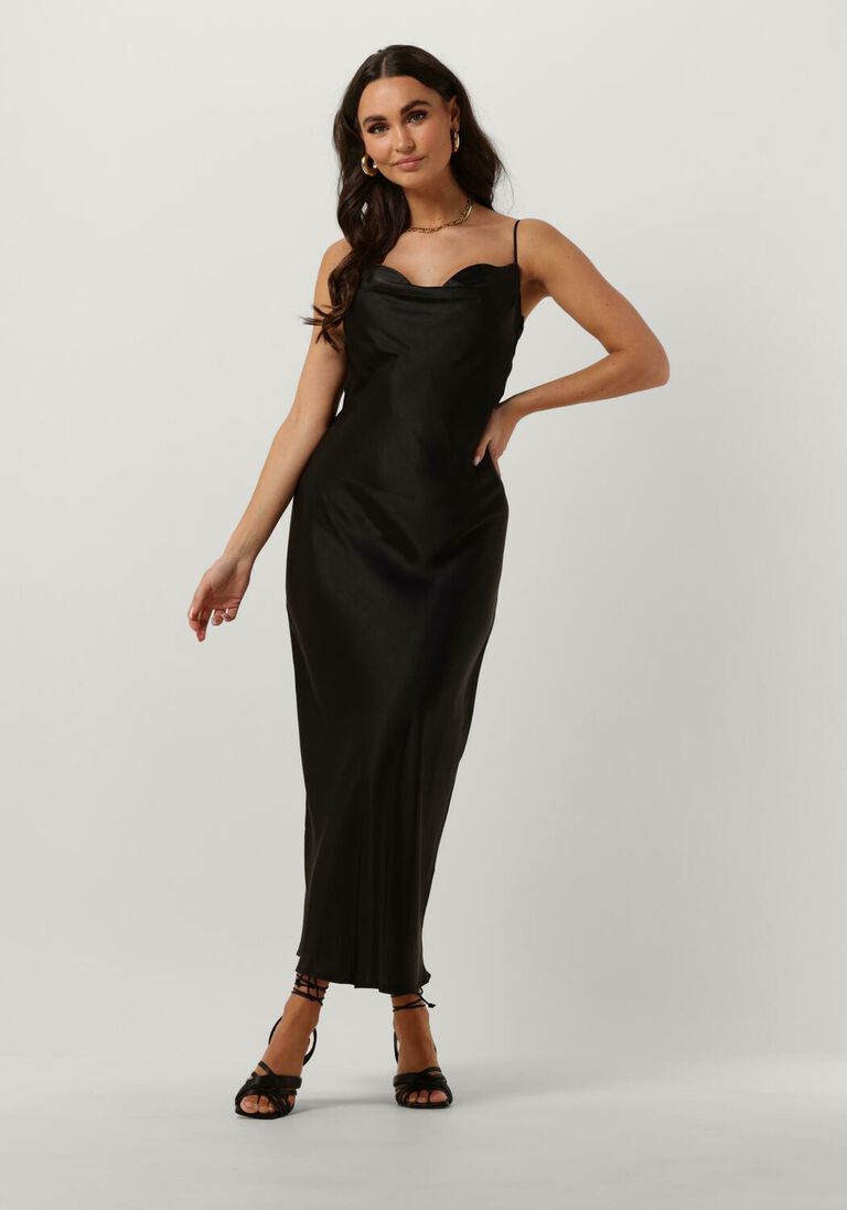 NOTRE-V zwarte notre-v maxi jurk satin strap dress