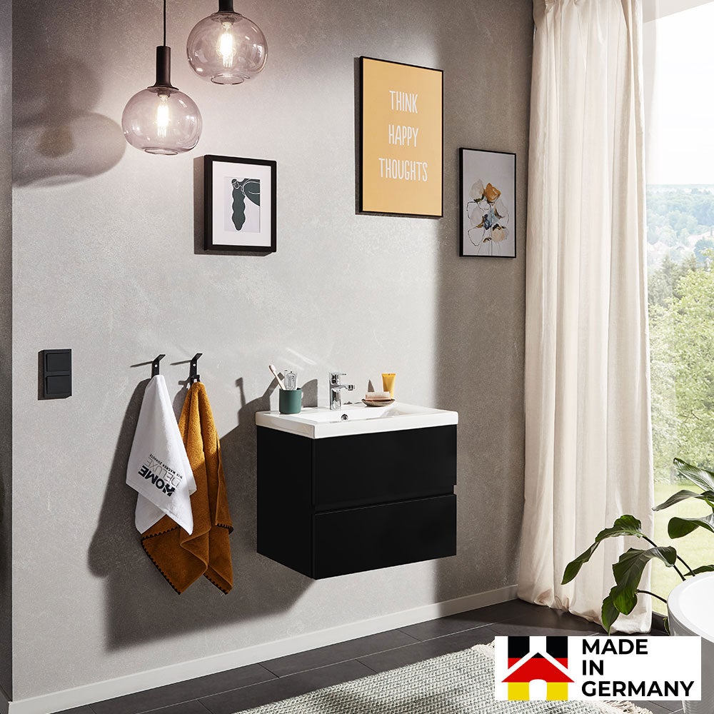 Home Deluxe - Badkamermeubel - Set - WANGEROOGE Deluxe – Maat: S, Kleur: Zwart, Breedte wastafel: ca. 60 cm | Badkamermeubel Meubel Wastafel