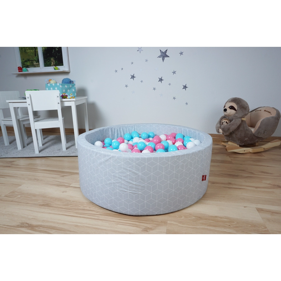knorr toys® Bällebad soft - Geo cube grey - 300 balls rosecremelightblue grau