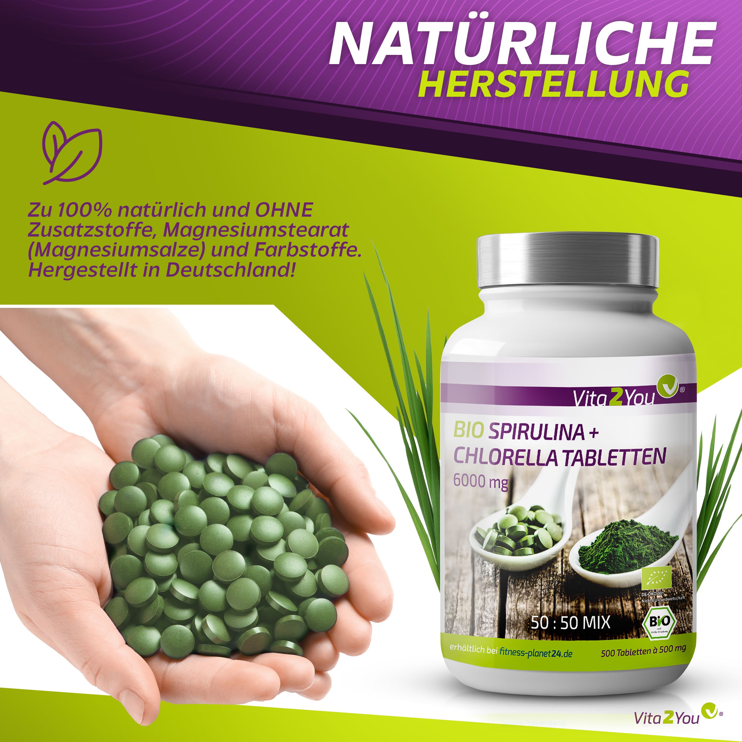 Vita2You Bio Spirulina + Chlorella Tabletten 6000mg