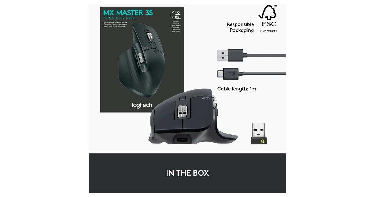 LogitechMX Master 3S muis  (Grafiet, 200 - 8000 dpi, Bluetooth Low Energy )