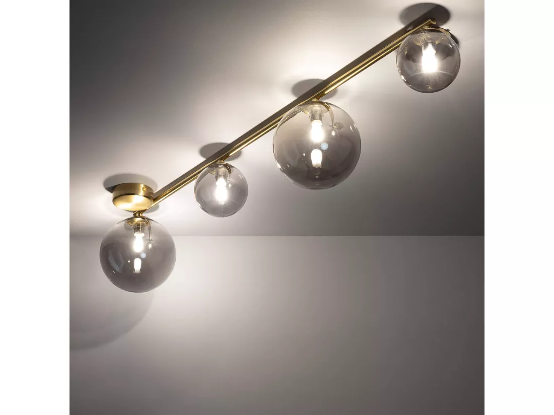 Plafonnier Métal et Verre Moonlight Brass 4 Spots Gris Fumée