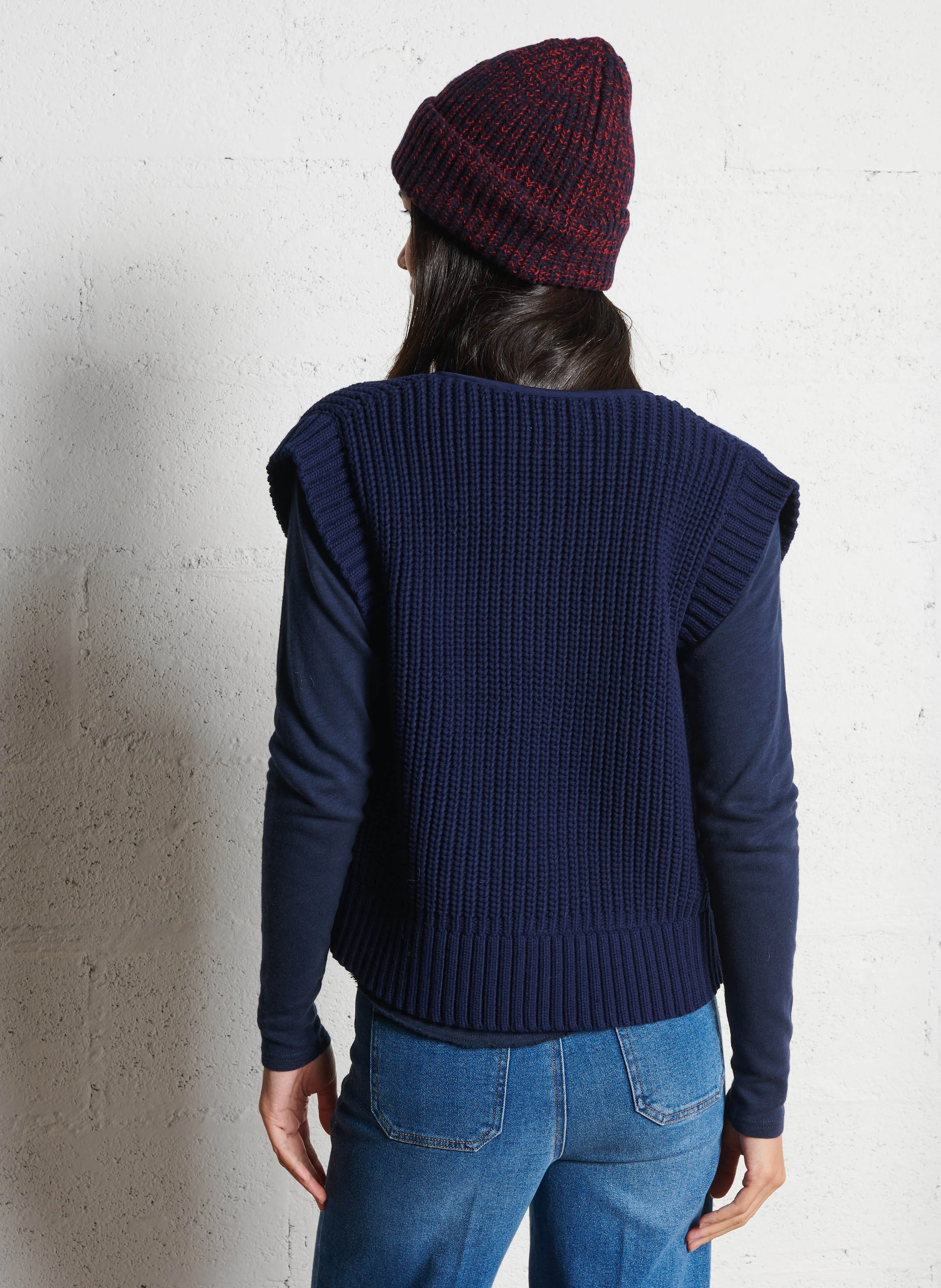LAURENA - Gilet col rond en coton melangé | Bleu
