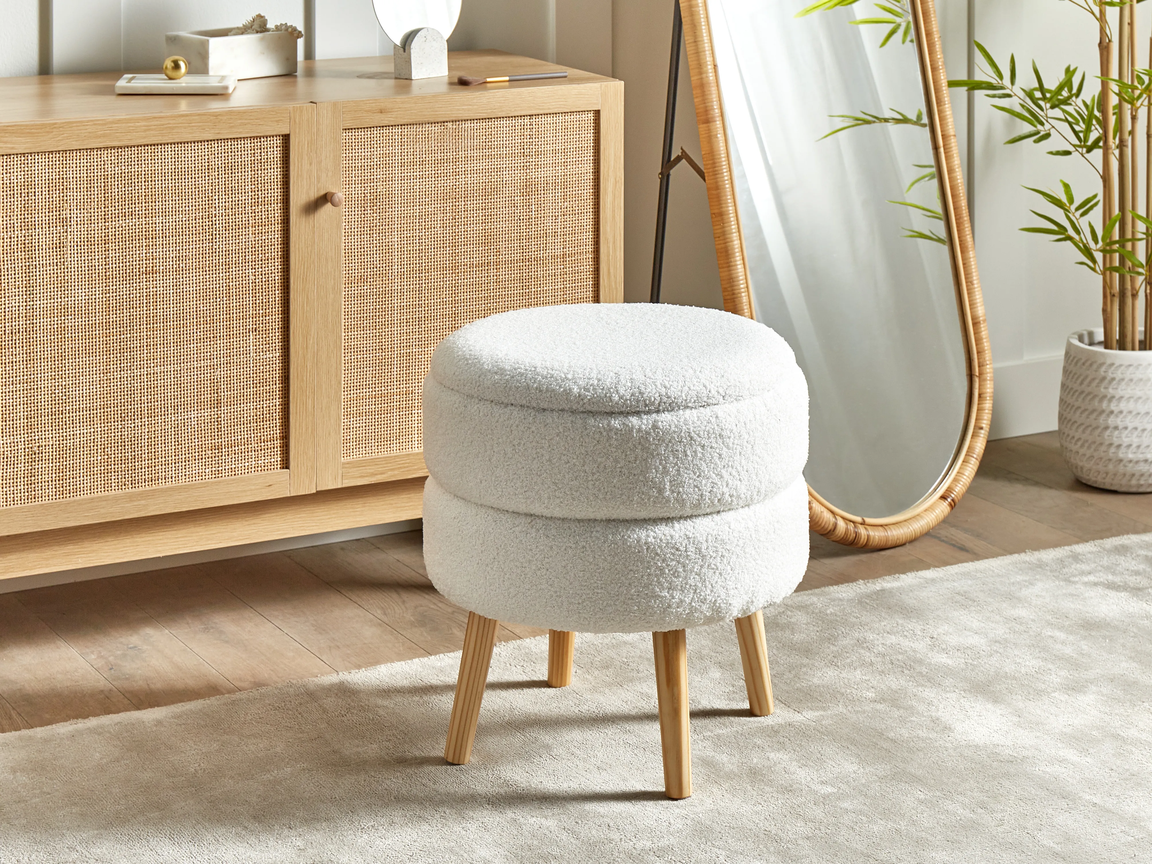 Hocker met opbergruimte OKATON Bouclé Wit