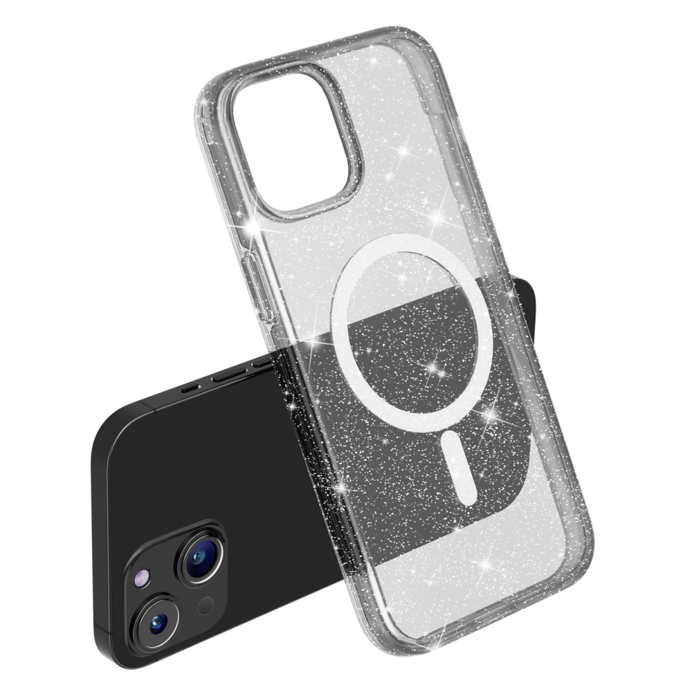 iPhone 15 MagSafe Hybrid Hardcase Hülle mit TPU Bumper Glitzer Design - Schwarz / Transparent