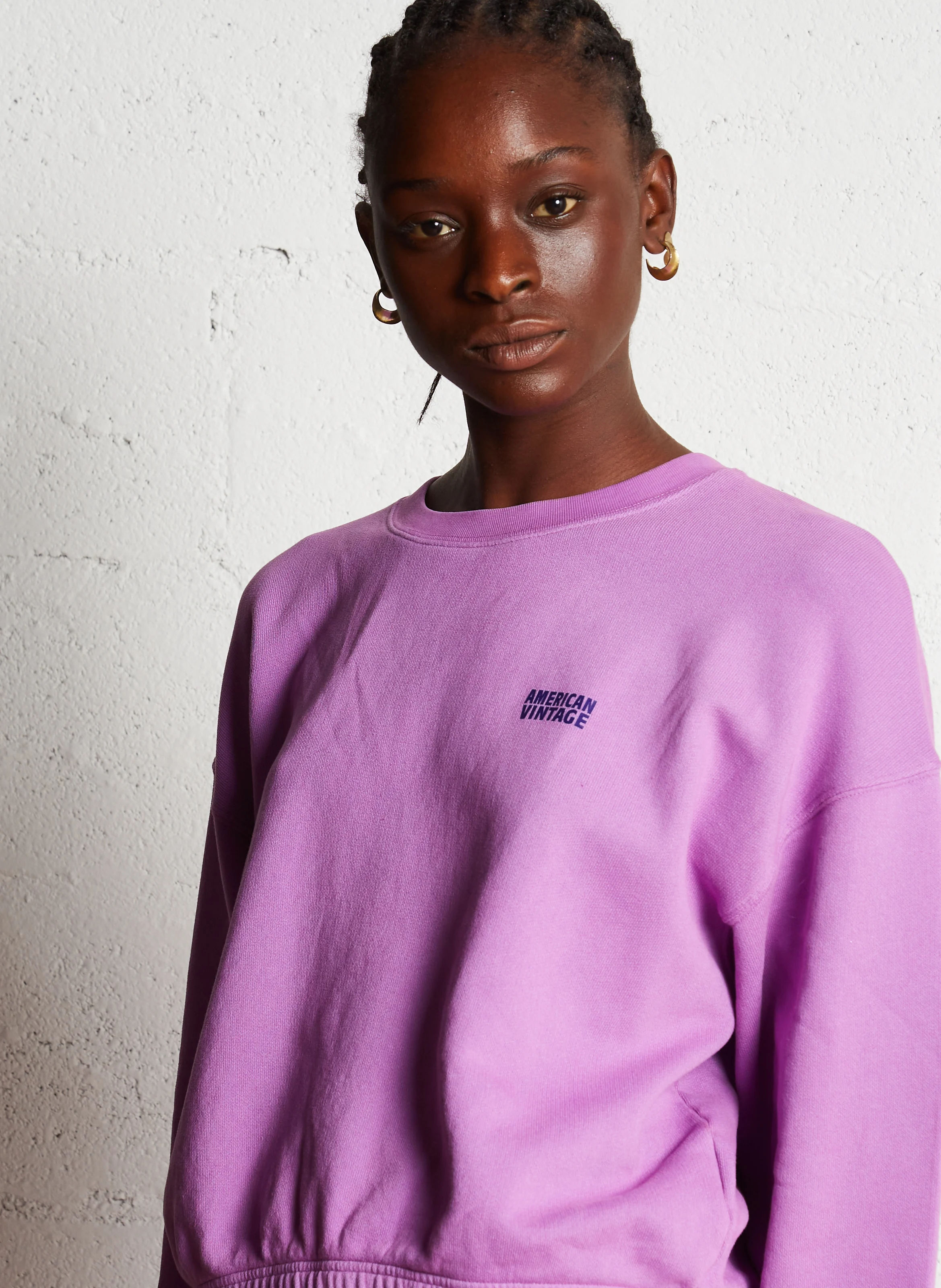 IZUBIRD - Sweat court col rond en coton mélangé| Violet
