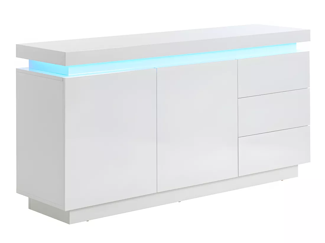 Buffet EMERSON II - LEDs - 2 portes & 3 tiroirs - MDF laqué blanc