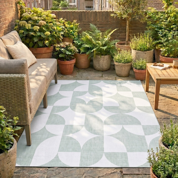 Abstract buitenkleed - Groovy Tiles Groen