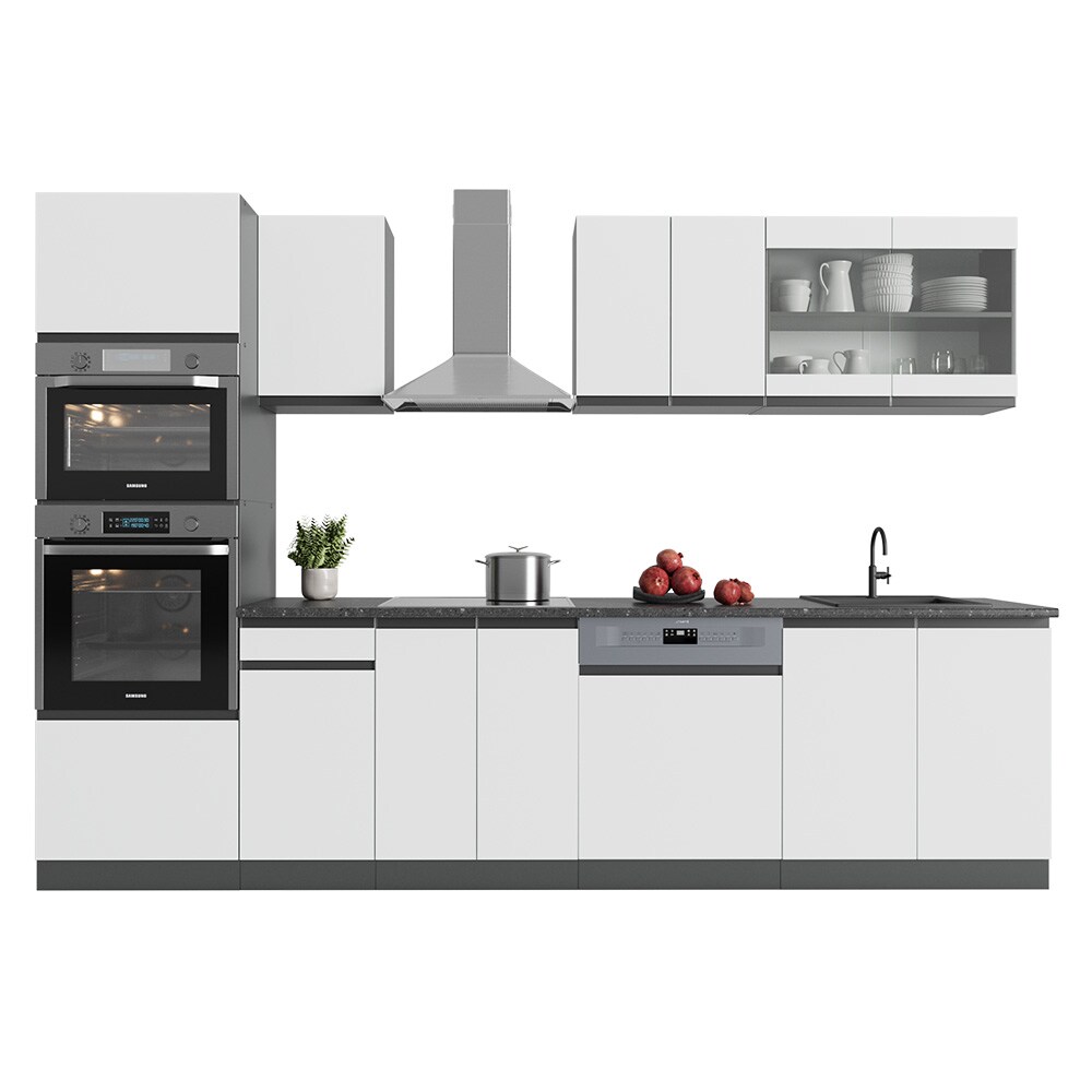 Vicco Küchenzeile Küchenblock Einbauküche R-Line J-Shape Anthrazit Weiß 300 cm modern Küchenschränke Küchenmöbel