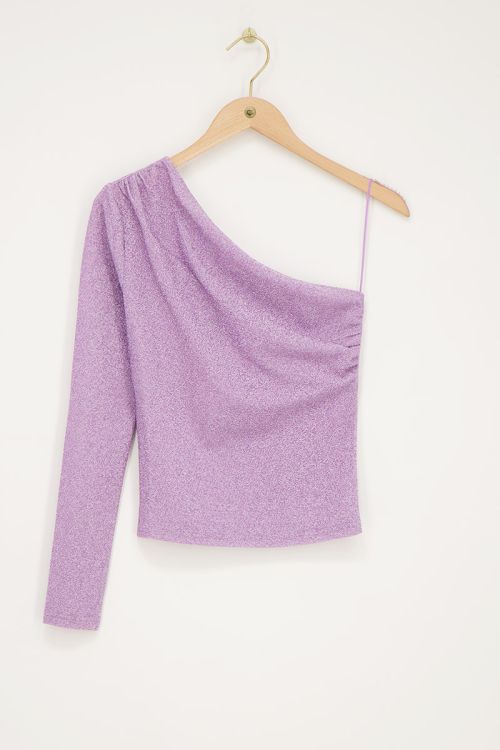 Lila one-shoulder top met lurex
