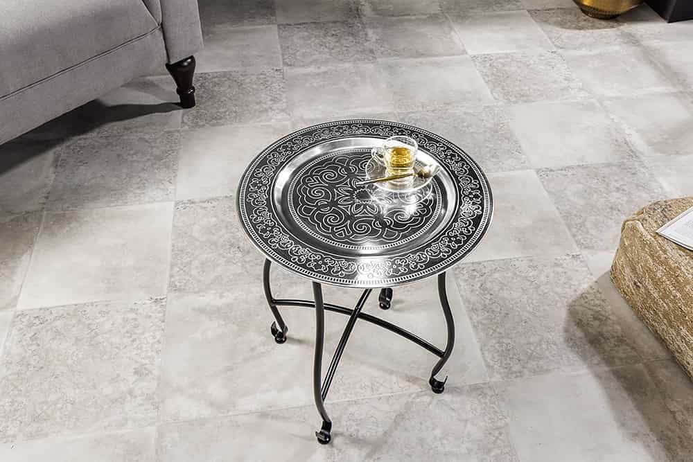 Runder Beistelltisch MARRAKESCH 50cm silber Teetisch abnehmbares Tablett klappbar