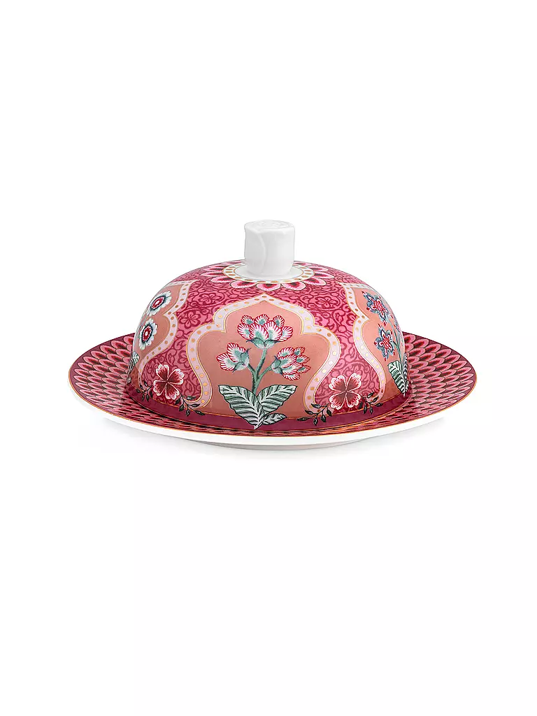 PIP STUDIO Butterdose rund 17x8cm Flower Festival Dark Pink beere