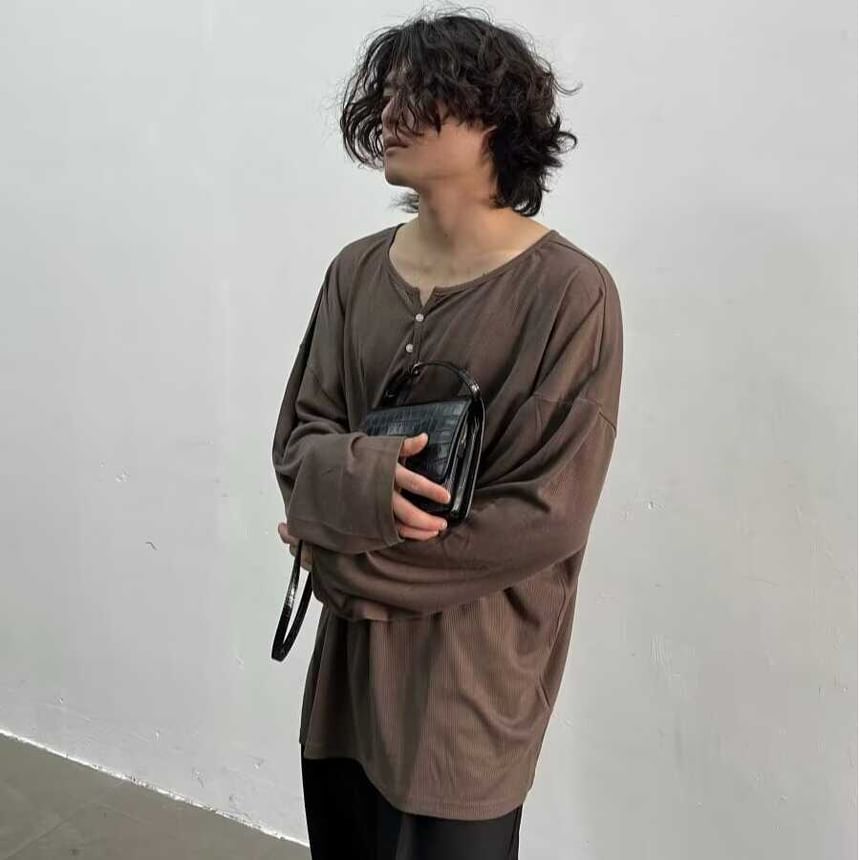 Real Boy - T-shirt met lange mouwen en ronde hals, effen en oversized