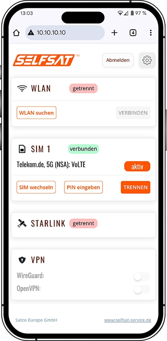 SELFSAT MWR 5560 WLAN Router eSIM 5G Cat 20  bis 3,4 Gbps inklusive SATCO 5G Antenne schwarz